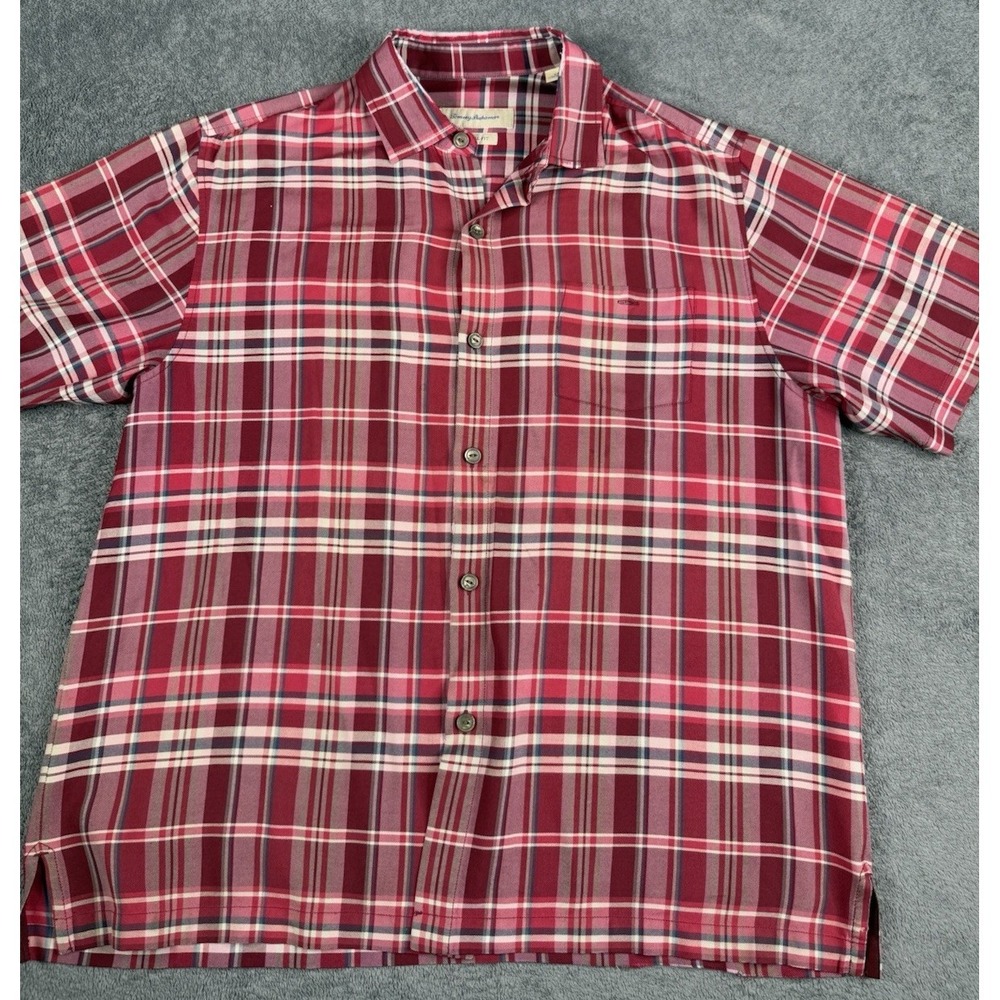 Tommy Bahama Button Up Short Sleeve Shirt Mens L Multicolor Red Striped*